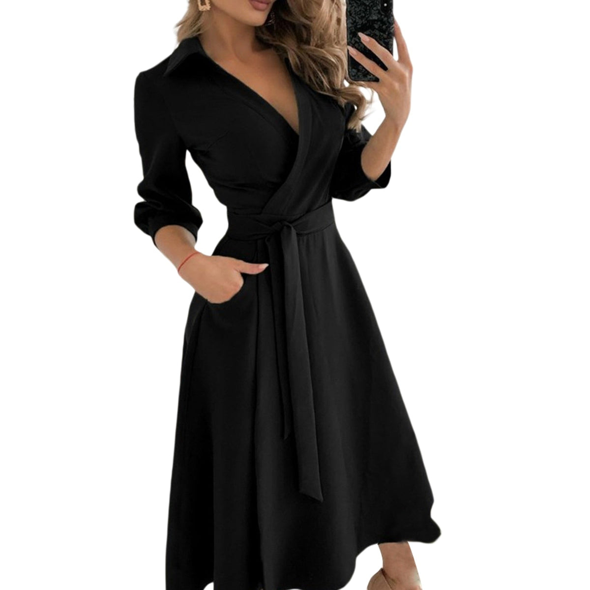 Spring Summer Lady Cover Up Women's Shirt Dress Wave Print Long Sleeve V-Neck Casual Dress Plus Size - MERGE.DAY.1.FREESTYLE