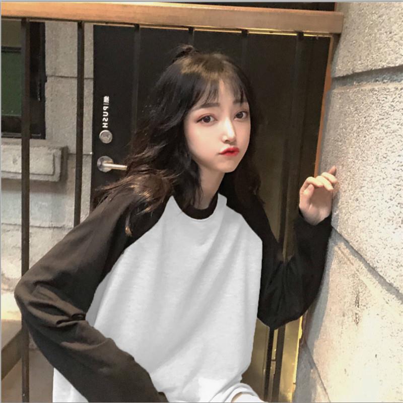 Female T-shirt Round collar Contrast Color Long Sleeve T Shirt Women spring T-Shirts - MERGE.DAY.1.FREESTYLE