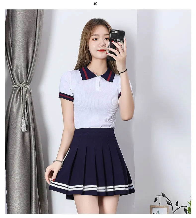 Striped Pleated Elastic Waist Female Sweet Mini Dance Plaid Skirt Y2k - MERGE.DAY.1.FREESTYLE