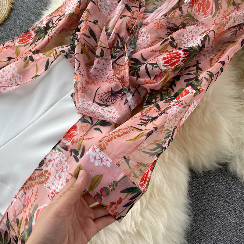 Women Casual Two Piece Set Long Sleeve V Neck Asymmetrical Chiffon Shirt - MERGE.DAY.1.FREESTYLE