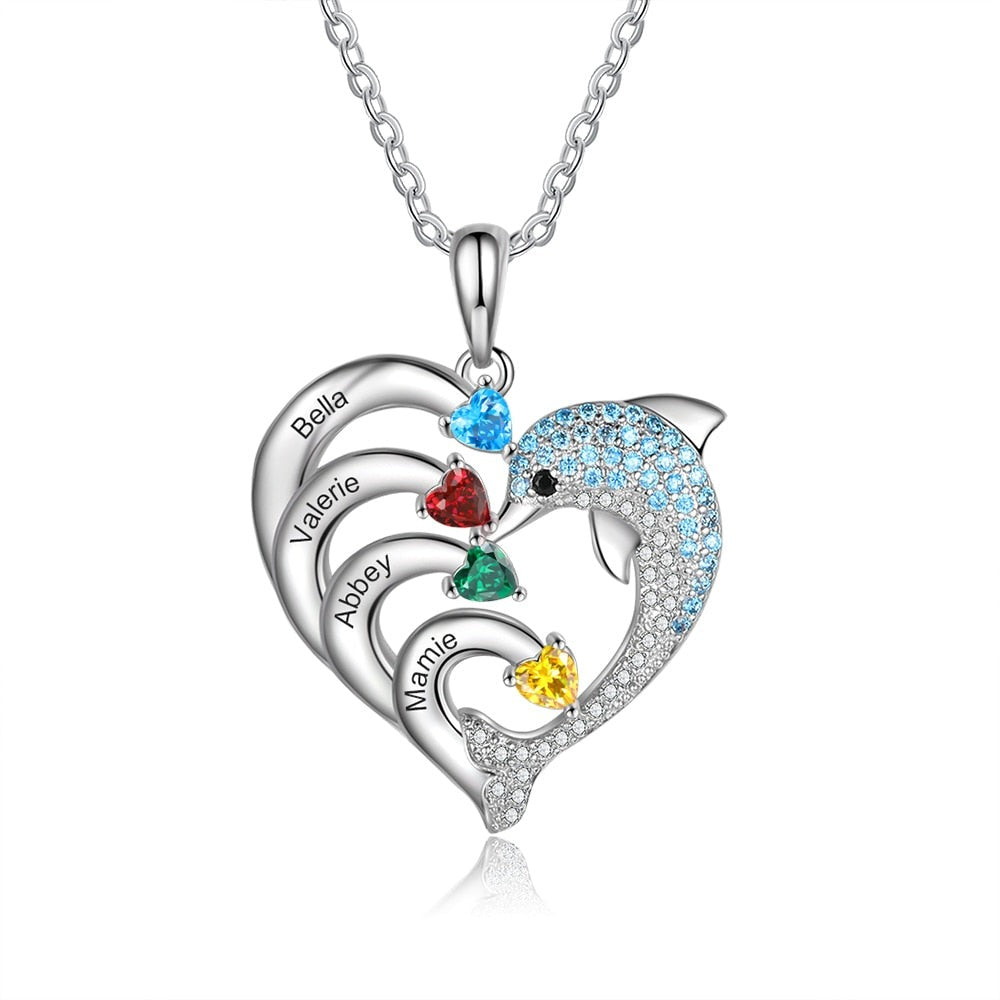 Delicate Dolphin 2-8 Name Necklace Customized Heart Pendant - MERGE.DAY.1.FREESTYLE