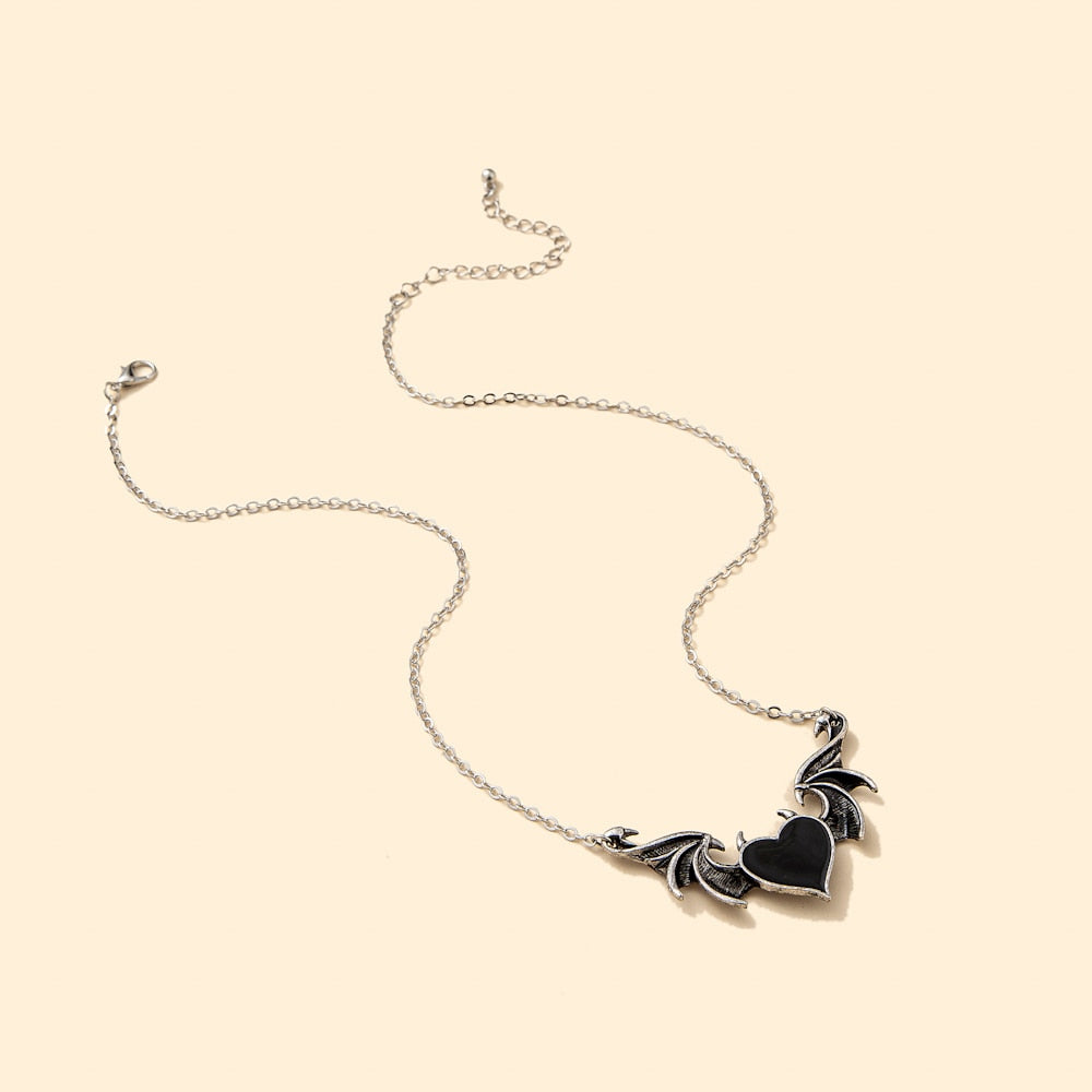 Women's Alloy Punk Style Hip-hop Black Devil Red Love Heart Pendant Necklace - MERGE.DAY.1.FREESTYLE
