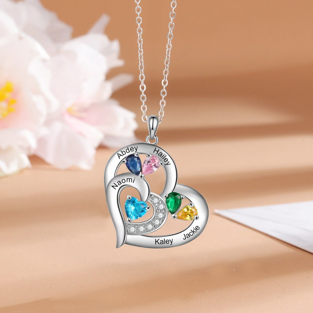 Personalized 1-6 Name Engraving Heart Pendant DIY Birthstone Necklace - MERGE.DAY.1.FREESTYLE
