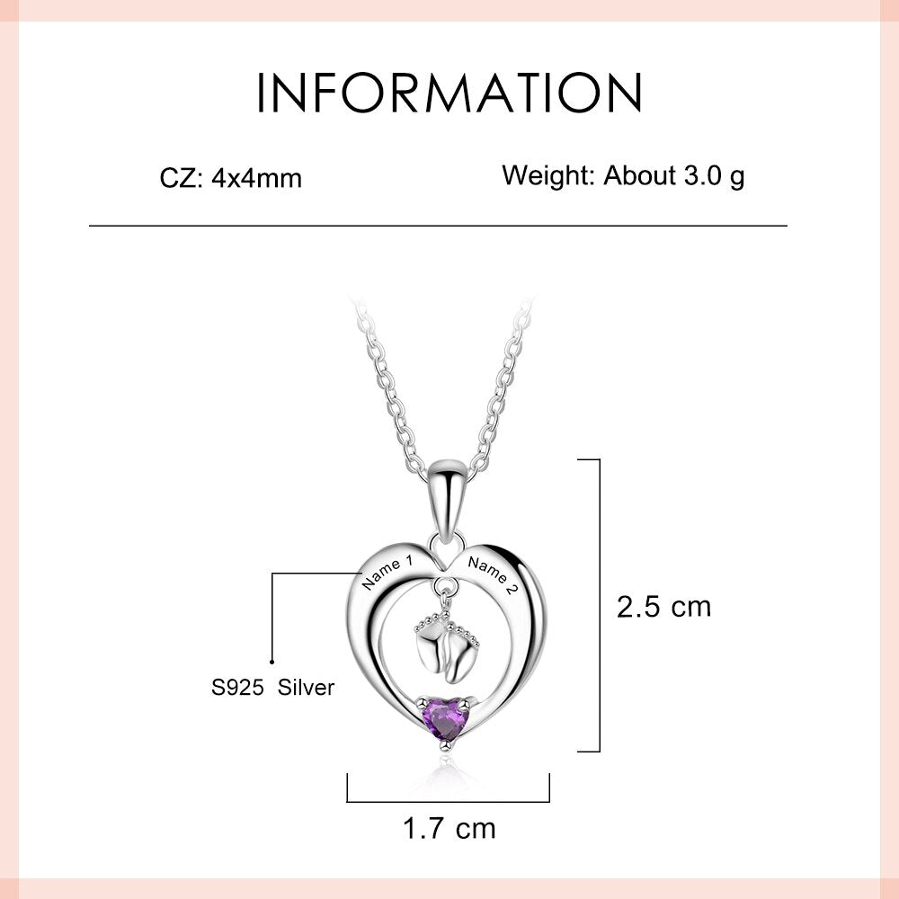 Personalized Name Heart Birthstone Baby Feet Necklace - MERGE.DAY.1.FREESTYLE