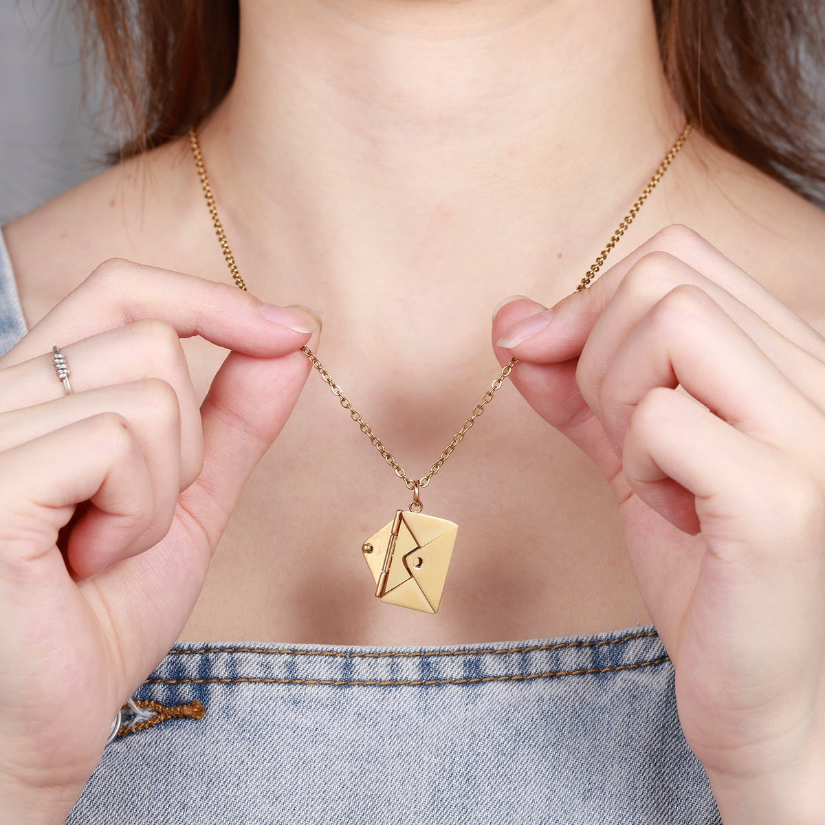Personalized Custom Envelope Custom Photo Engraved Name Necklace Pendant - MERGE.DAY.1.FREESTYLE