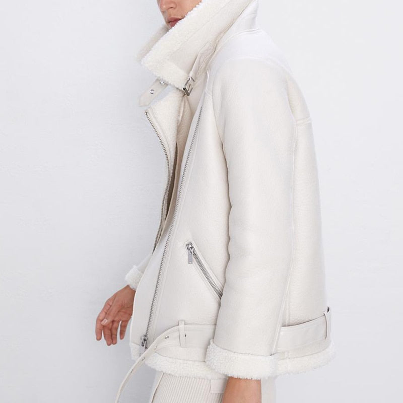 Faux Lamb Leather Jacket Pu Moto Zipper Jacket Warm Thick Outerwear - MERGE.DAY.1.FREESTYLE