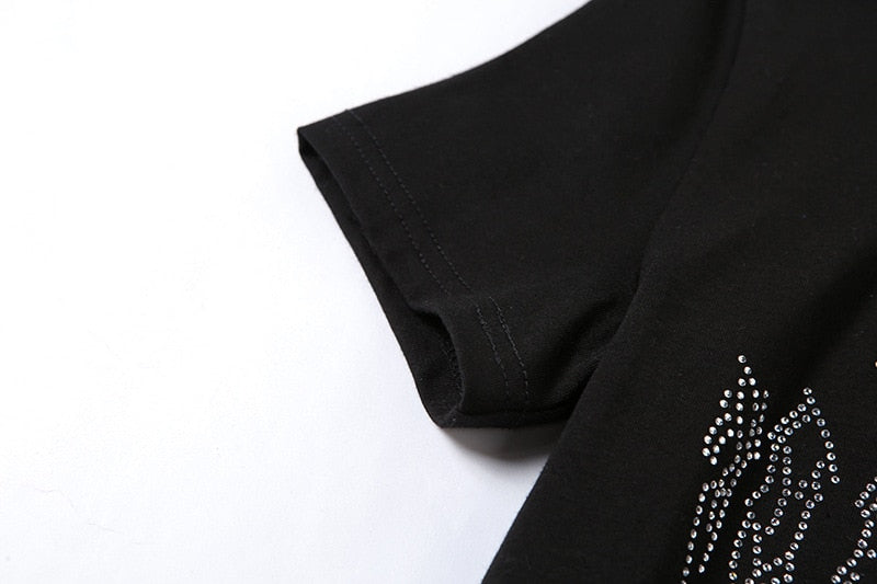 Punk Vintage Rhinestone Spider Goth Graphic T Shirt Women Y2k Style Crop Top O-neck Tshirt - MERGE.DAY.1.FREESTYLE