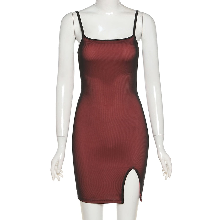 Mesh Double Layer Sexy Skinny Dress Women Sleeveless Party Bodycon 2022 Bandage Elastic Split Slim Outfit - MERGE.DAY.1.FREESTYLE