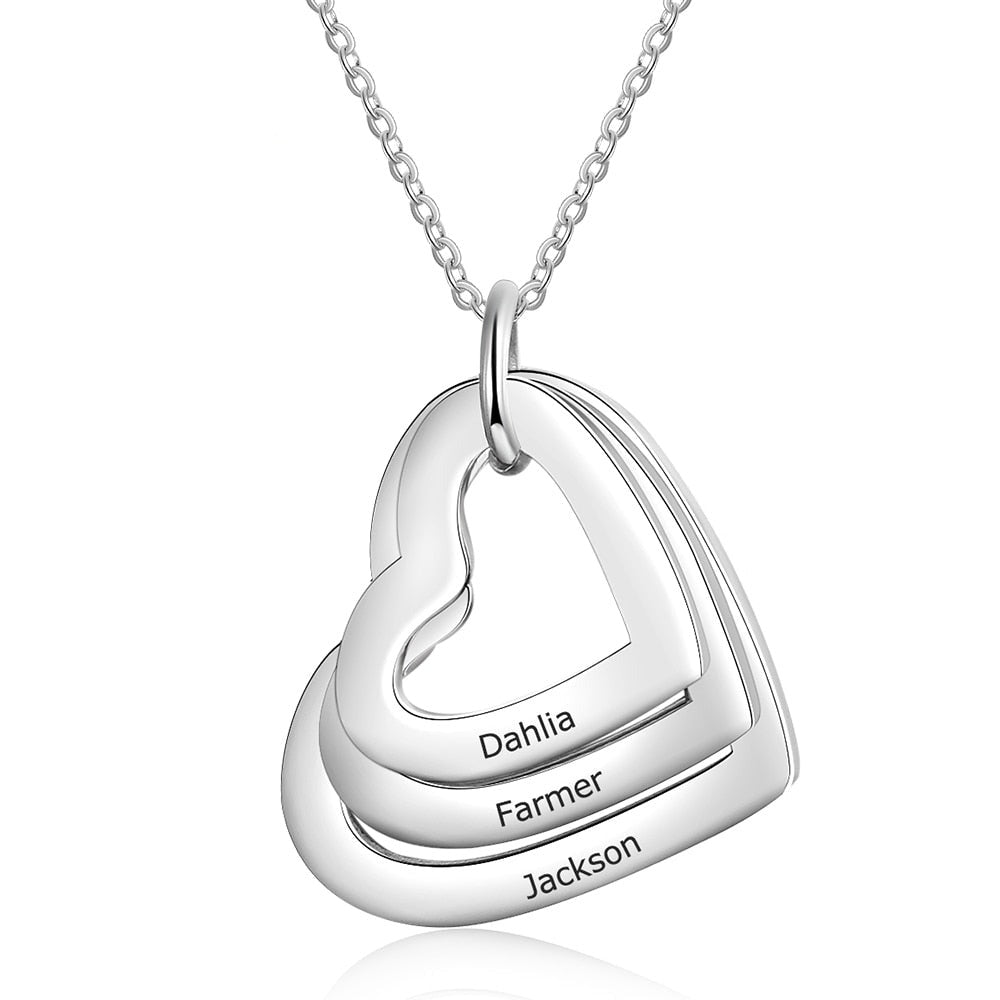 Personalized Family Necklace with 2-4 Names Heart Engraved Necklace - MERGE.DAY.1.FREESTYLE