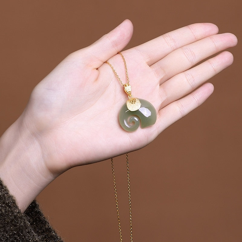 Vintage White Hetian Jade Elephant Pendant 18K Gold Plated Chain Necklace - MERGE.DAY.1.FREESTYLE