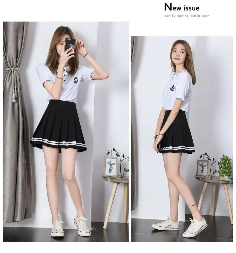 Striped Pleated Elastic Waist Female Sweet Mini Dance Plaid Skirt Y2k - MERGE.DAY.1.FREESTYLE