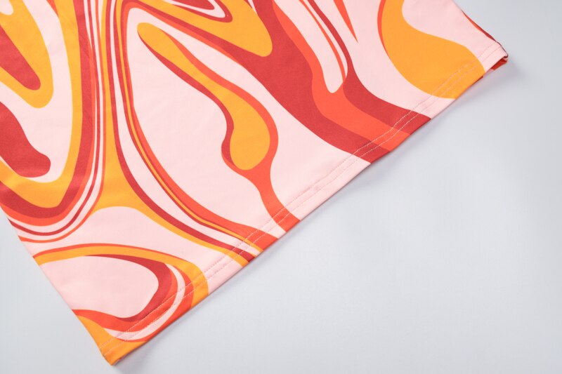 Print Off Shoulder Sleeveless Colorful Crop Top Mini Dress 2 Pieces Suit - MERGE.DAY.1.FREESTYLE