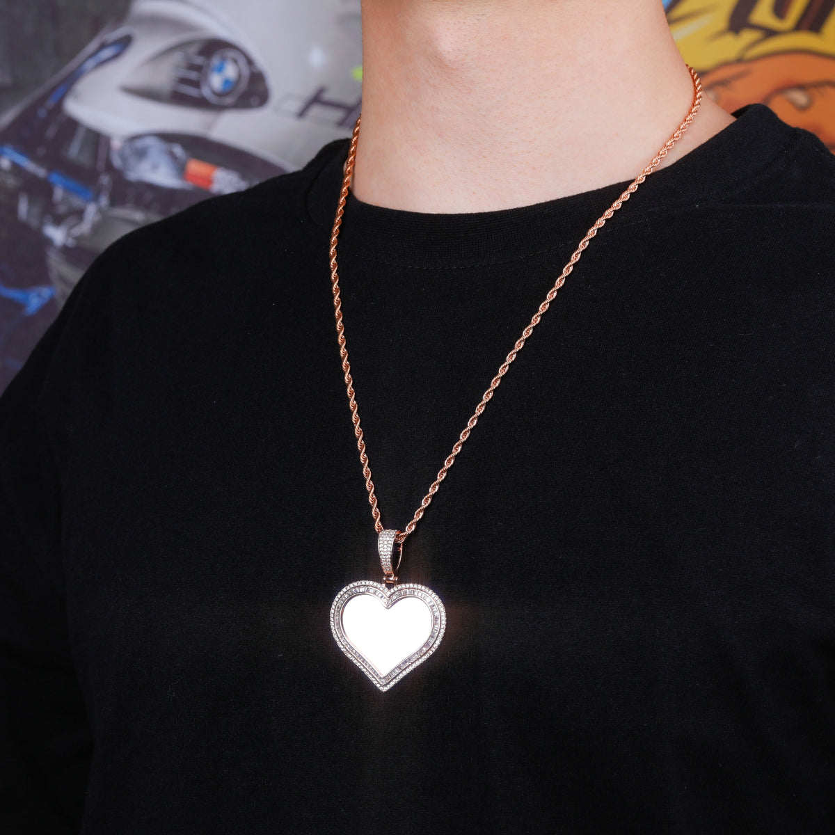 Custom Photo Pendant Heart-shaped Medal Necklace Iced Cubic Zirconia Pendant Hip Hop Jewelry - MERGE.DAY.1.FREESTYLE