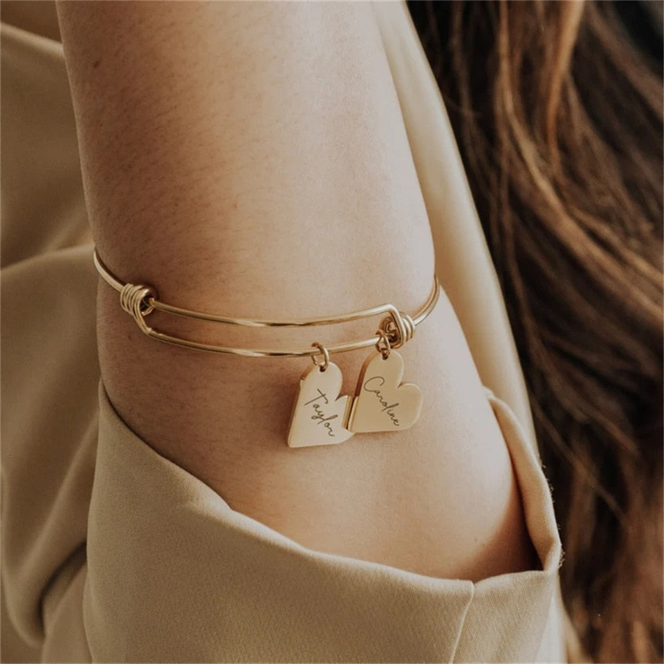 Personalized Bracelet Heart Customized Engraved 1-6Names Adjustable Bangles - MERGE.DAY.1.FREESTYLE