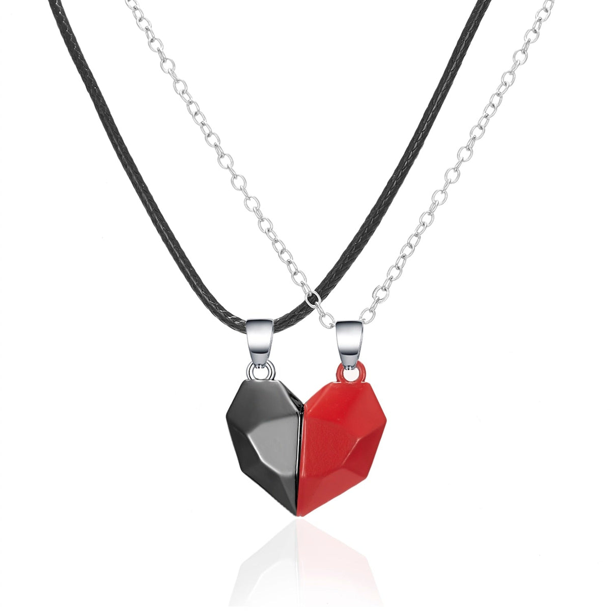 2Pcs Punk Heart Pendant Couple Necklace Lover Distance Faceted Magnetic Necklace - MERGE.DAY.1.FREESTYLE