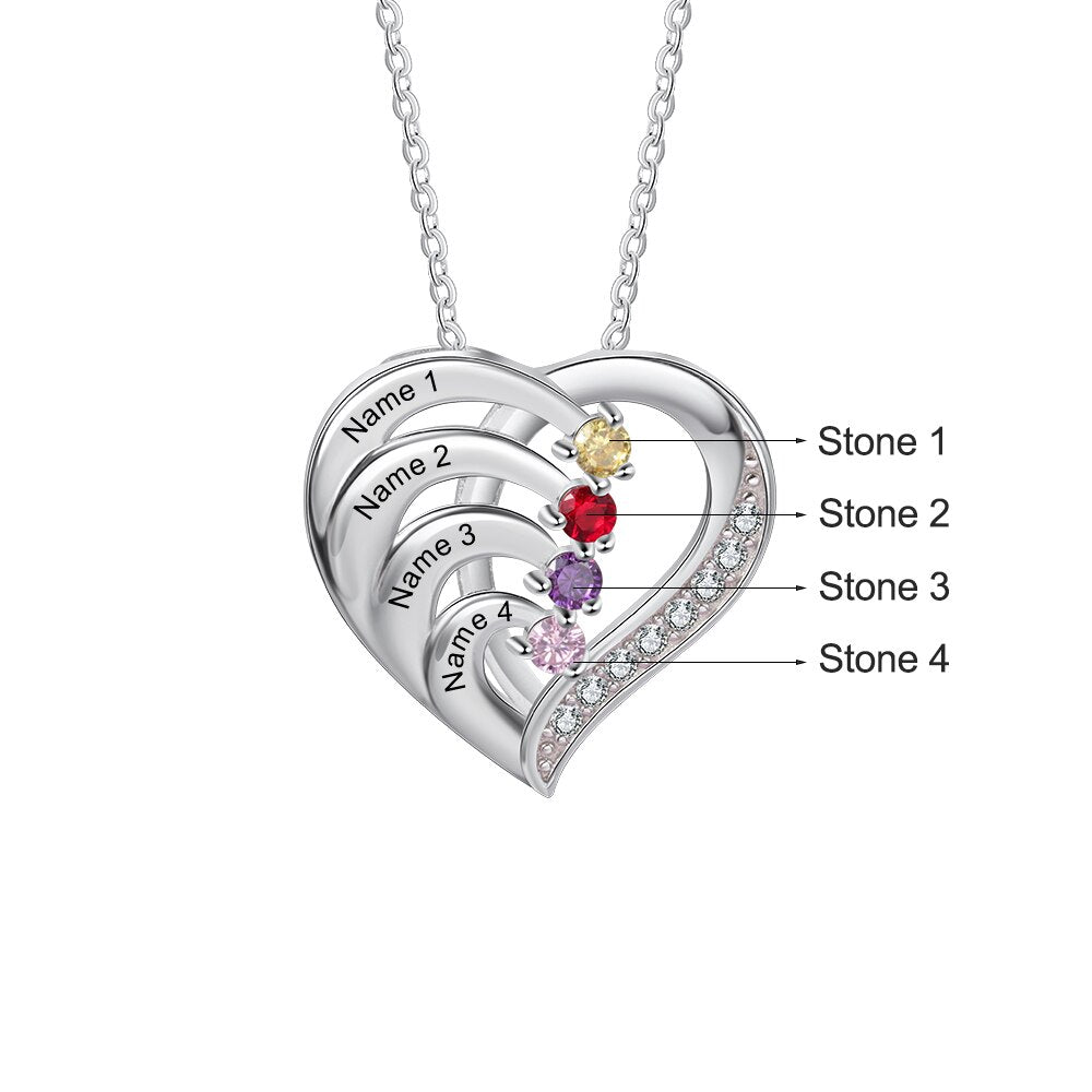 Family Name Heart Necklaces for Women Birthstone Engraving Necklace - MERGE.DAY.1.FREESTYLE