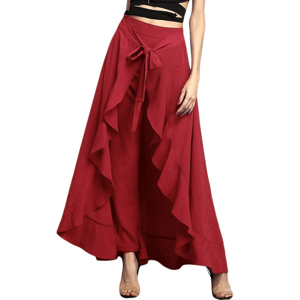 Women Pants Causal Ruffle Drawstring TrouserHigh Waist Loose Dancing Outfits Palazzo Skirt - MERGE.DAY.1.FREESTYLE