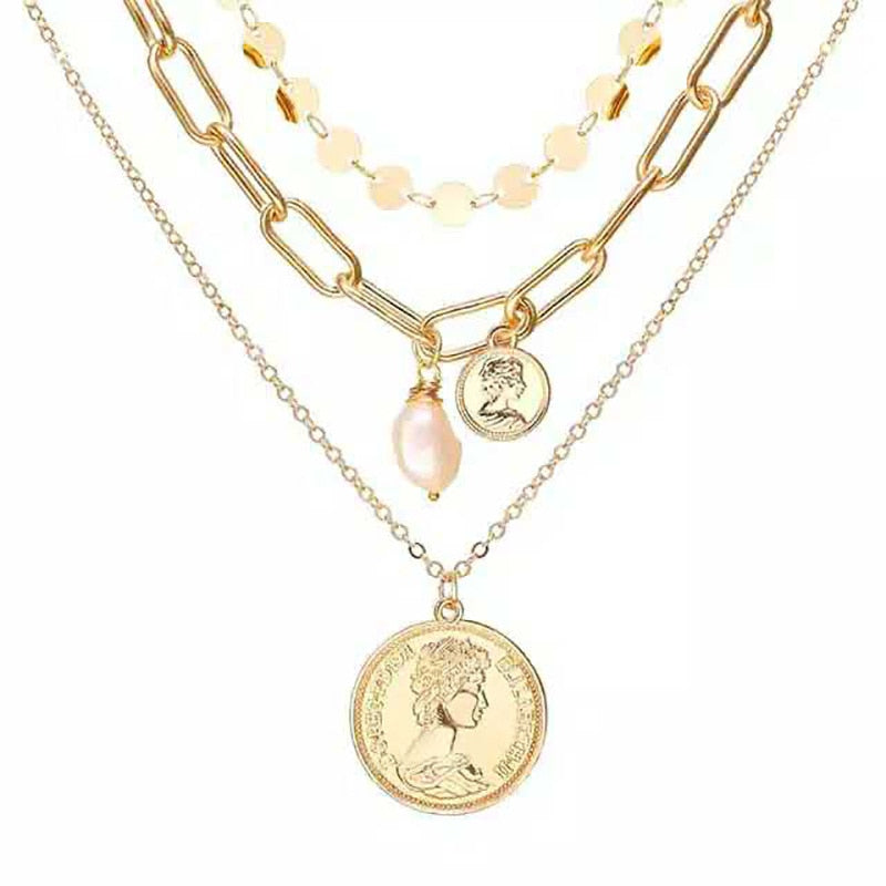 Multi Layer Lock Portrait Pendants Necklaces For Women Gold Metal Key Heart Necklace - MERGE.DAY.1.FREESTYLE