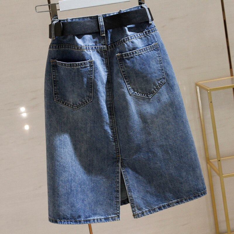 Denim Skirts with Belt Casual Loose High Waist Mid Length Skirts - MERGE.DAY.1.FREESTYLE