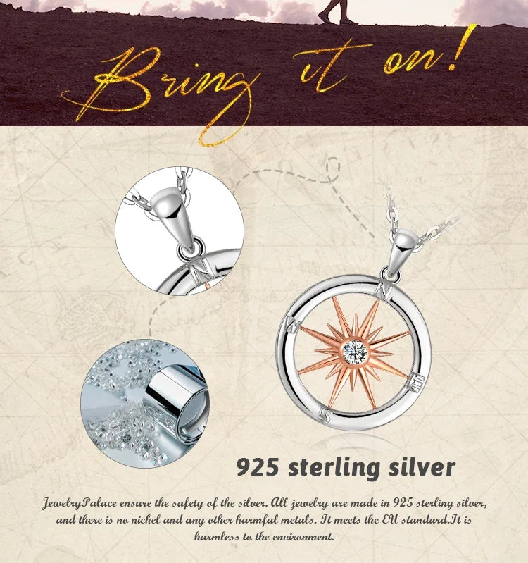 Sun Star Compass Necklace Circle Rose Gold Cubic Zirconia Pendant - MERGE.DAY.1.FREESTYLE