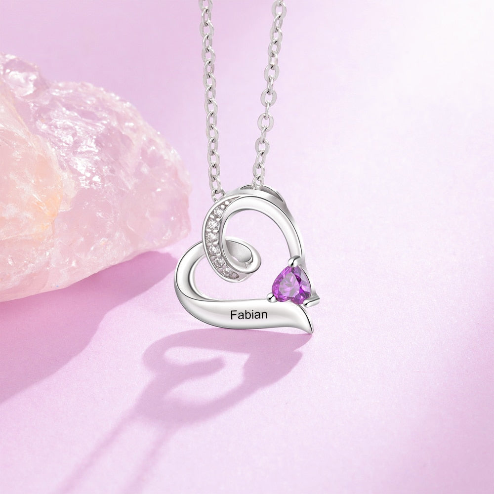 Personalized Birthstone Custom Engrave Name Necklace Heart Pendants - MERGE.DAY.1.FREESTYLE