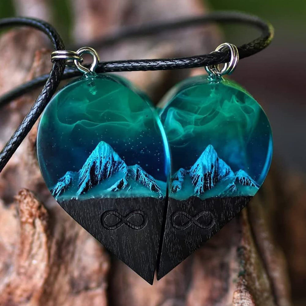 Epoxy Resin Necklace Wooden Pendant Mountains Heart Pendants Paired - MERGE.DAY.1.FREESTYLE