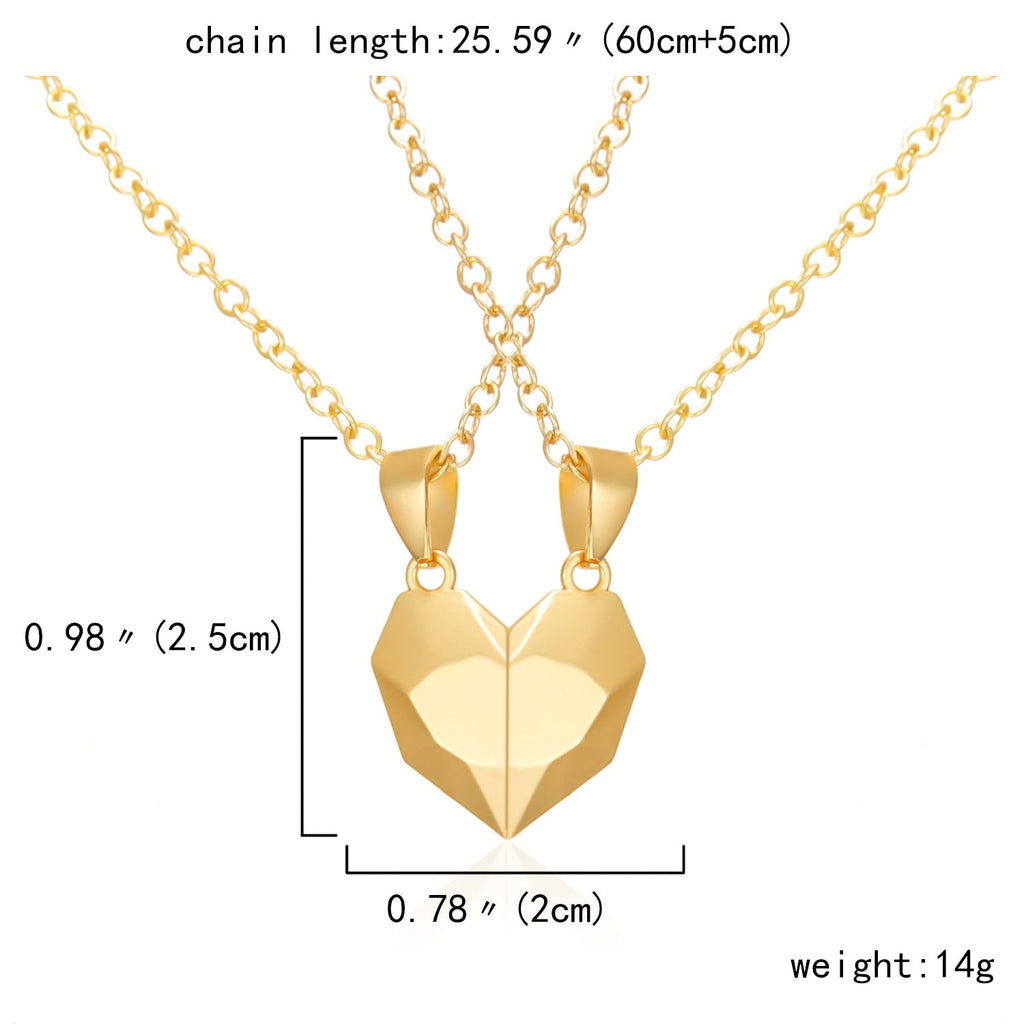 2Pcs Punk Heart Pendant Couple Necklace Lover Distance Faceted Magnetic Necklace - MERGE.DAY.1.FREESTYLE
