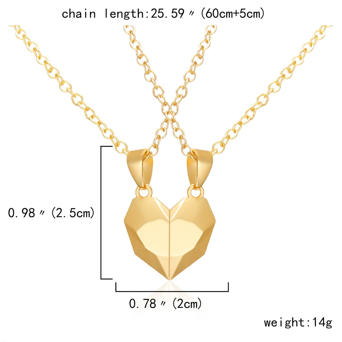 2Pcs Punk Heart Pendant Couple Necklace Lover Distance Faceted Magnetic Necklace - MERGE.DAY.1.FREESTYLE