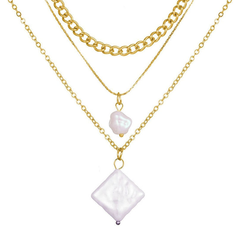 Multi Layer Lock Portrait Pendants Necklaces For Women Gold Metal Key Heart Necklace - MERGE.DAY.1.FREESTYLE