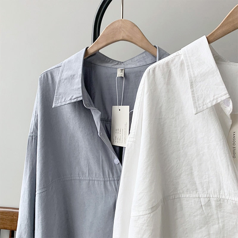 Loose Turn-down Collar Solid Female Shirts Tops Spring Summer Blouses - MERGE.DAY.1.FREESTYLE