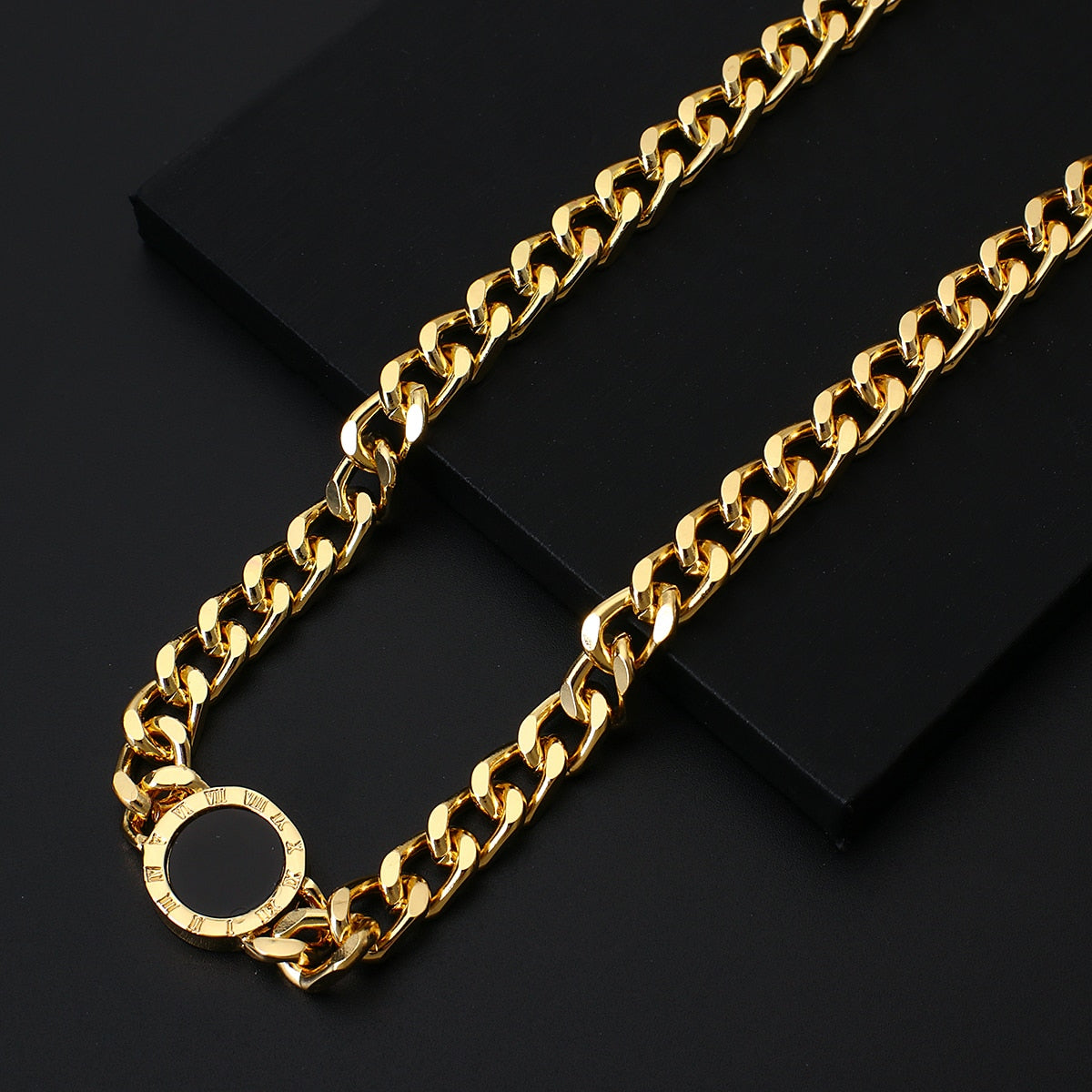 Roman Numerals Black Round Necklace Gold Silver Color Thick Statement Necklaces - MERGE.DAY.1.FREESTYLE