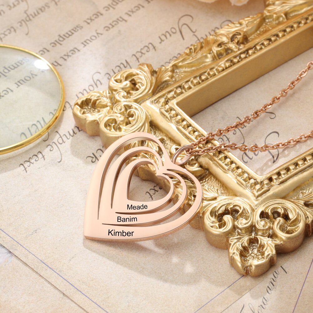 Customized 3 Hearts Pendant Personalized Engraving Name Necklaces - MERGE.DAY.1.FREESTYLE