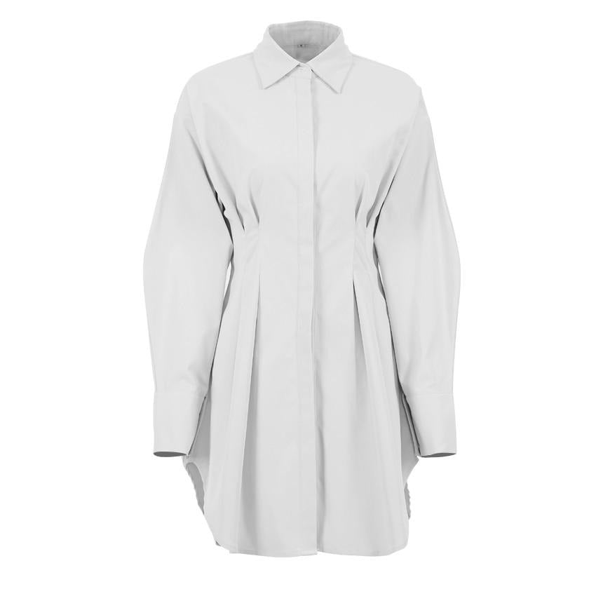Autumn Winter Bodycon Dress Women Long Sleeve Khaki Pleated Shirt Midi Dresss - MERGE.DAY.1.FREESTYLE