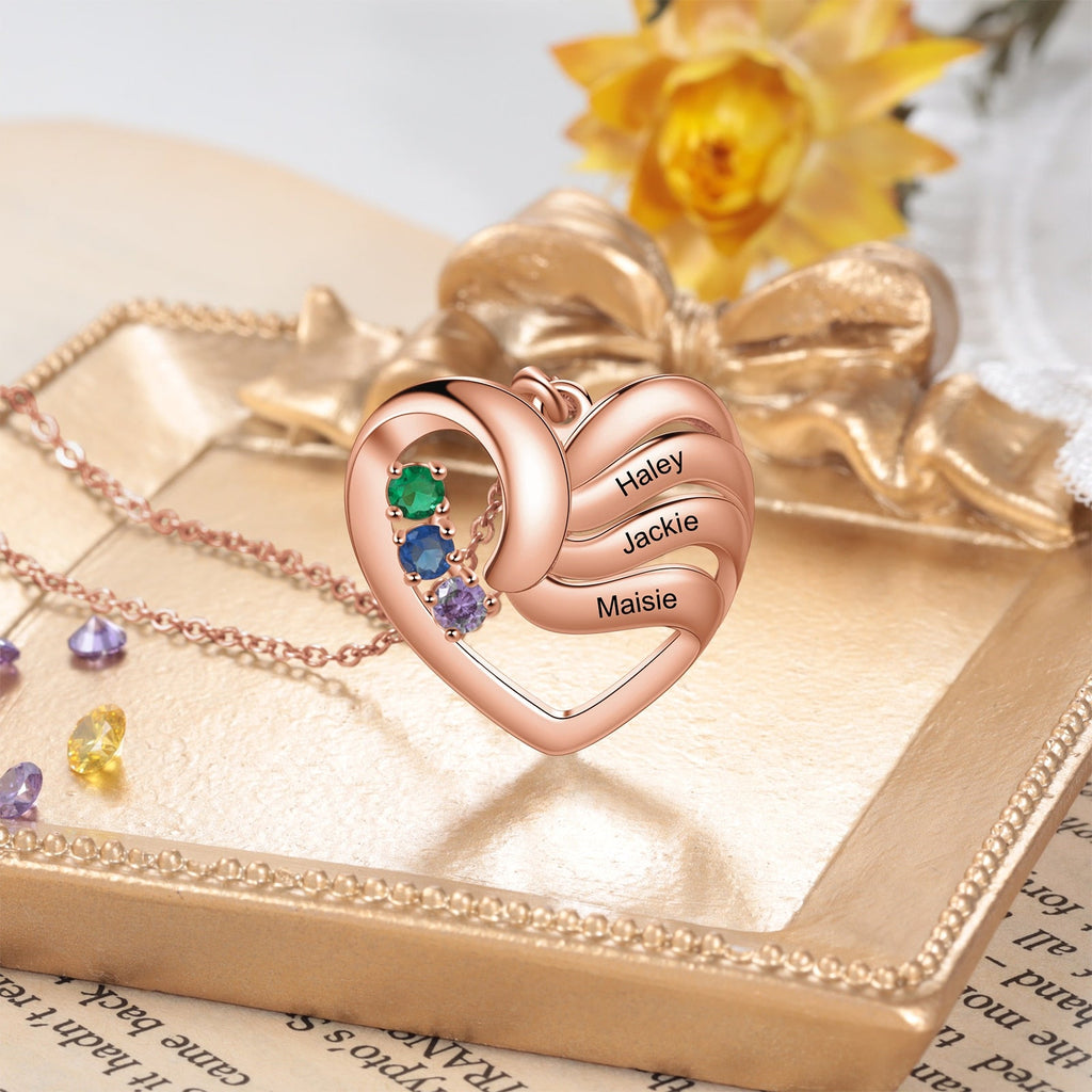 2-5 Names Customized Birthstone Fashion Memorial Heart Necklace - MERGE.DAY.1.FREESTYLE