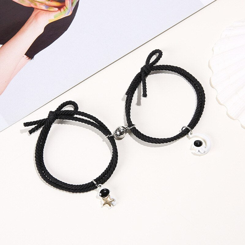 2Pcs/ Set Cartoon Magnetic Couple Bracelets with Moon Robots Pendant - MERGE.DAY.1.FREESTYLE