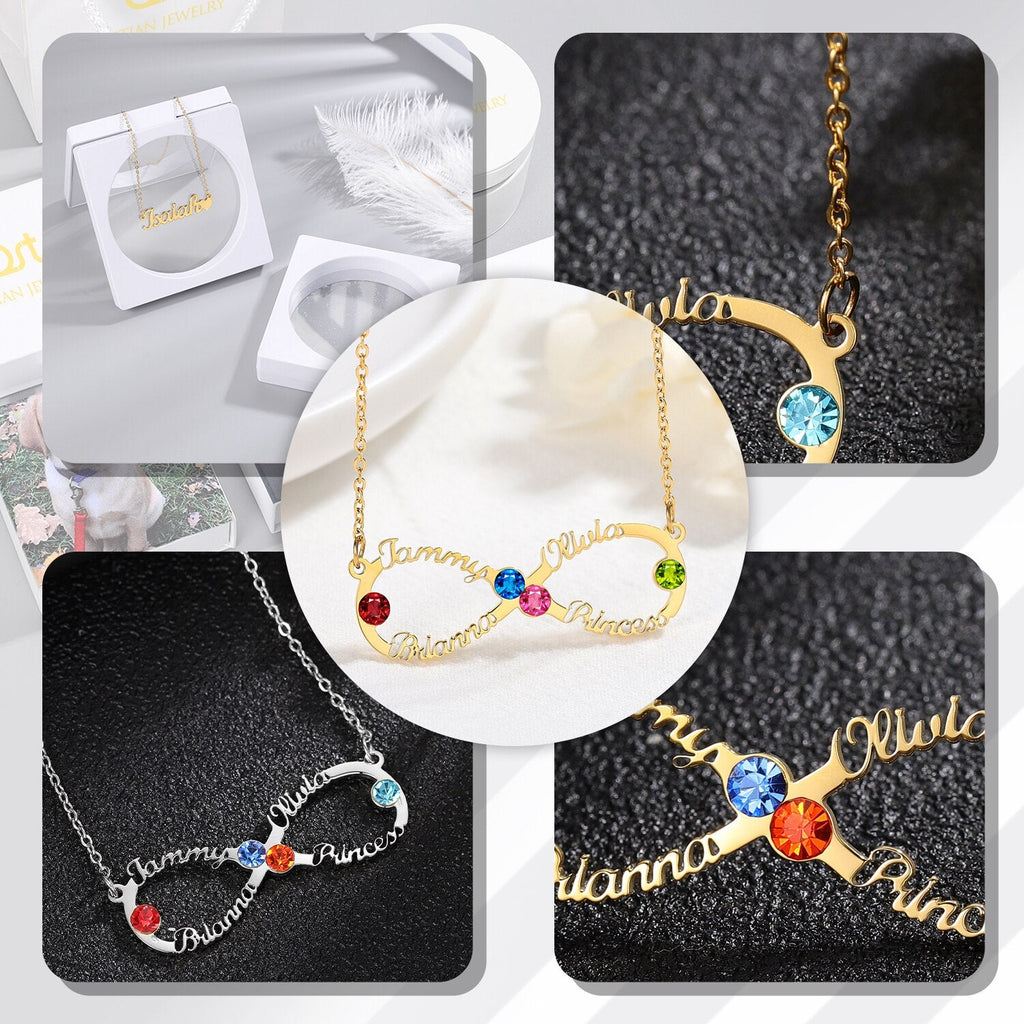 Custom Name Necklace Custom Infinite Loop Necklace Pendant Personalized Birthstone - MERGE.DAY.1.FREESTYLE
