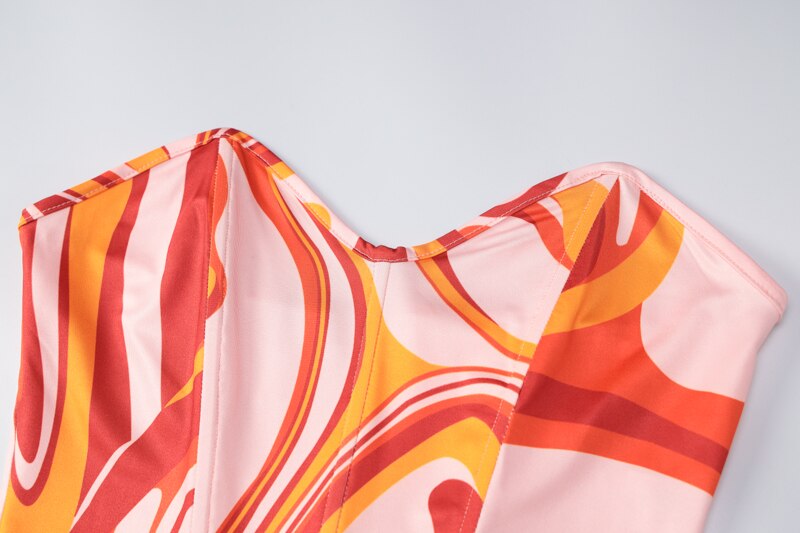 Print Off Shoulder Sleeveless Colorful Crop Top Mini Dress 2 Pieces Suit - MERGE.DAY.1.FREESTYLE