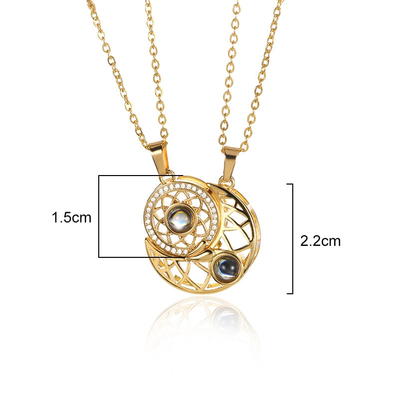 Sun And Moon Love Memory Confession 100 Languages I Love You Necklace Projection Gold Chian Couple Pendant - MERGE.DAY.1.FREESTYLE
