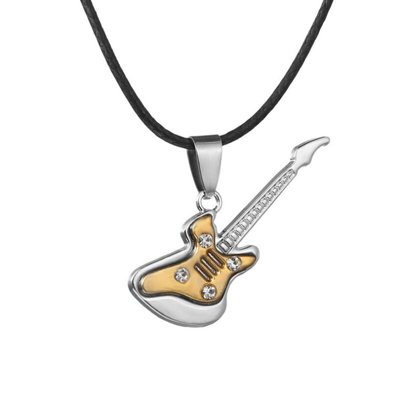 Love Music Exquisite Guitar Shaped Pendant Leather Rope Clavicle Chain Jewelry - MERGE.DAY.1.FREESTYLE