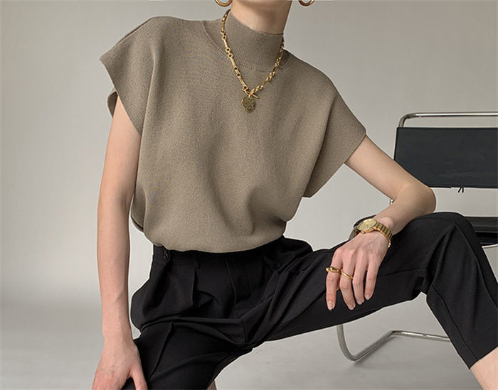 French Turtleneck Knitted Women Spring Summer Design Loose Short Sleeve Cropped Tops Female - MERGE.DAY.1.FREESTYLE