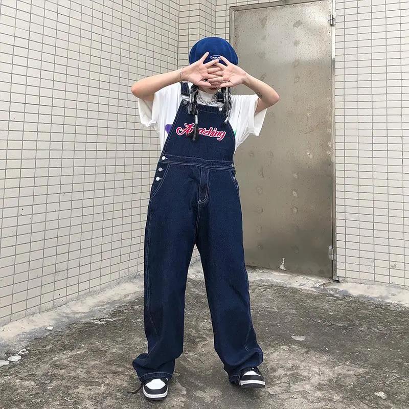 American Embroidery Denim Overalls Women Jean Jumpsuits Loose Straight Wide Leg Pants - MERGE.DAY.1.FREESTYLE
