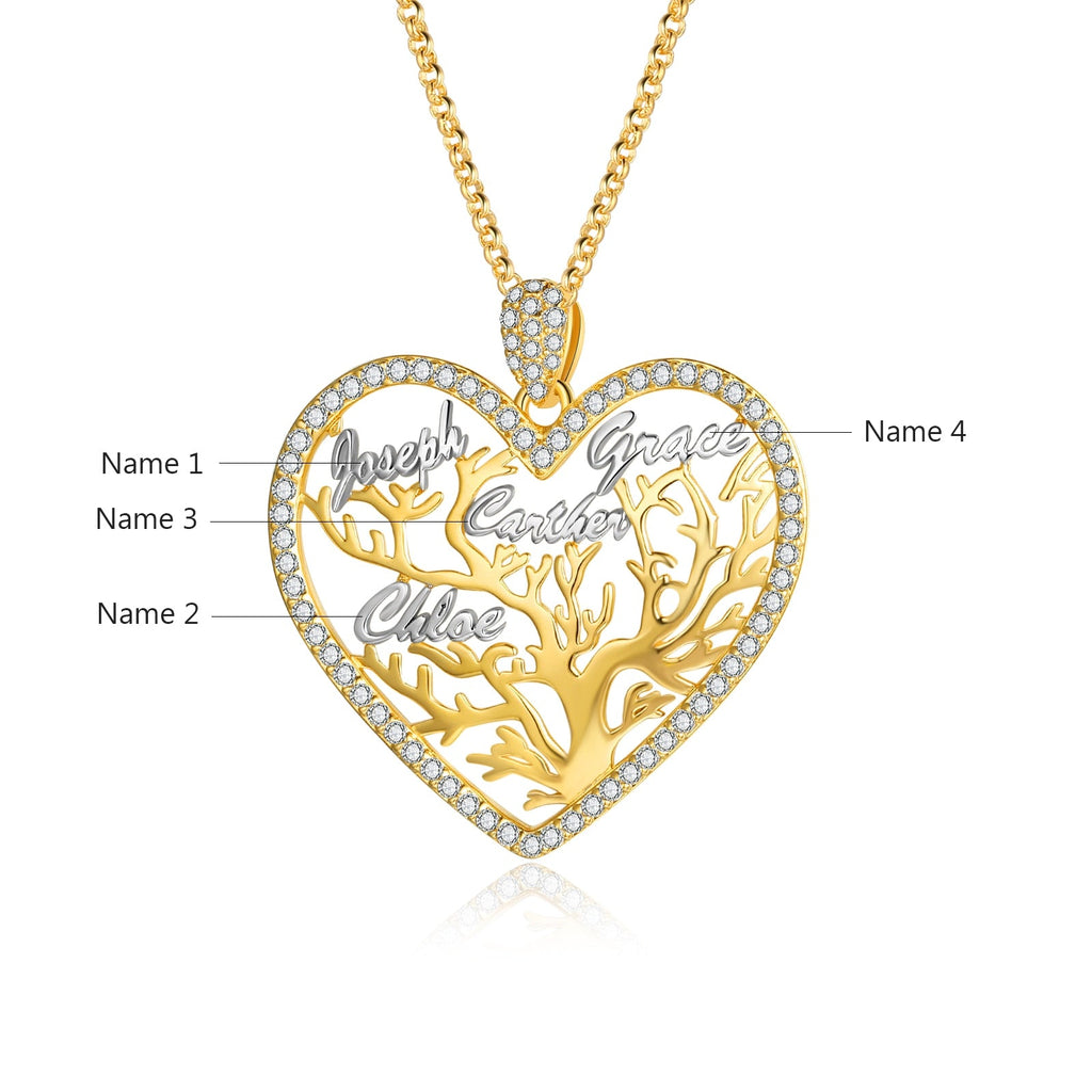Multi-name Mixed Color Heart Necklace Family Tree of Life Nameplate Pendant - MERGE.DAY.1.FREESTYLE
