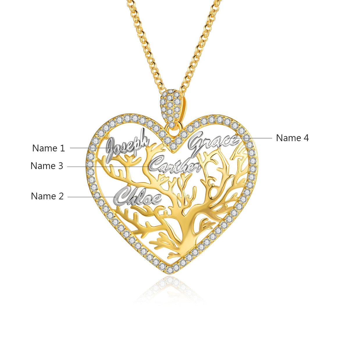 Multi-name Mixed Color Heart Necklace Family Tree of Life Nameplate Pendant - MERGE.DAY.1.FREESTYLE
