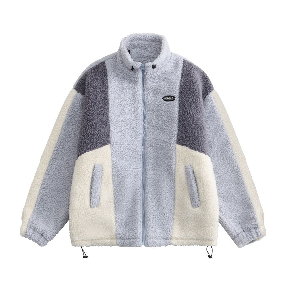 Color Block Patchwork Cotton Thick Warm Varsity Fuzzy Coat Jackets - MERGE.DAY.1.FREESTYLE