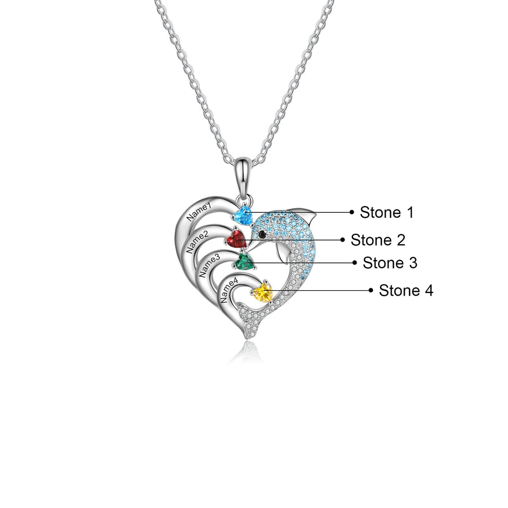 Delicate Dolphin 2-8 Name Necklace Customized Heart Pendant - MERGE.DAY.1.FREESTYLE