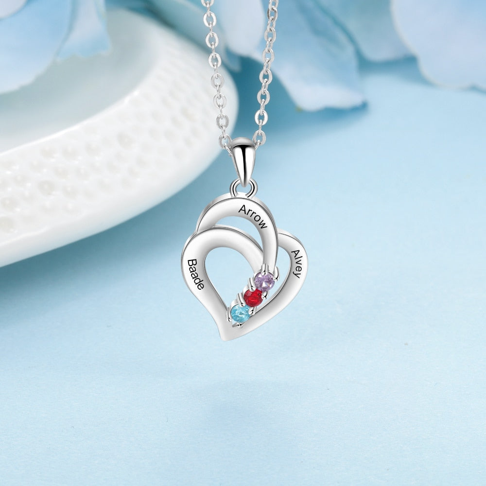 3 Birthstones Engravable Jewelry Customized Name Necklaces Pendant - MERGE.DAY.1.FREESTYLE