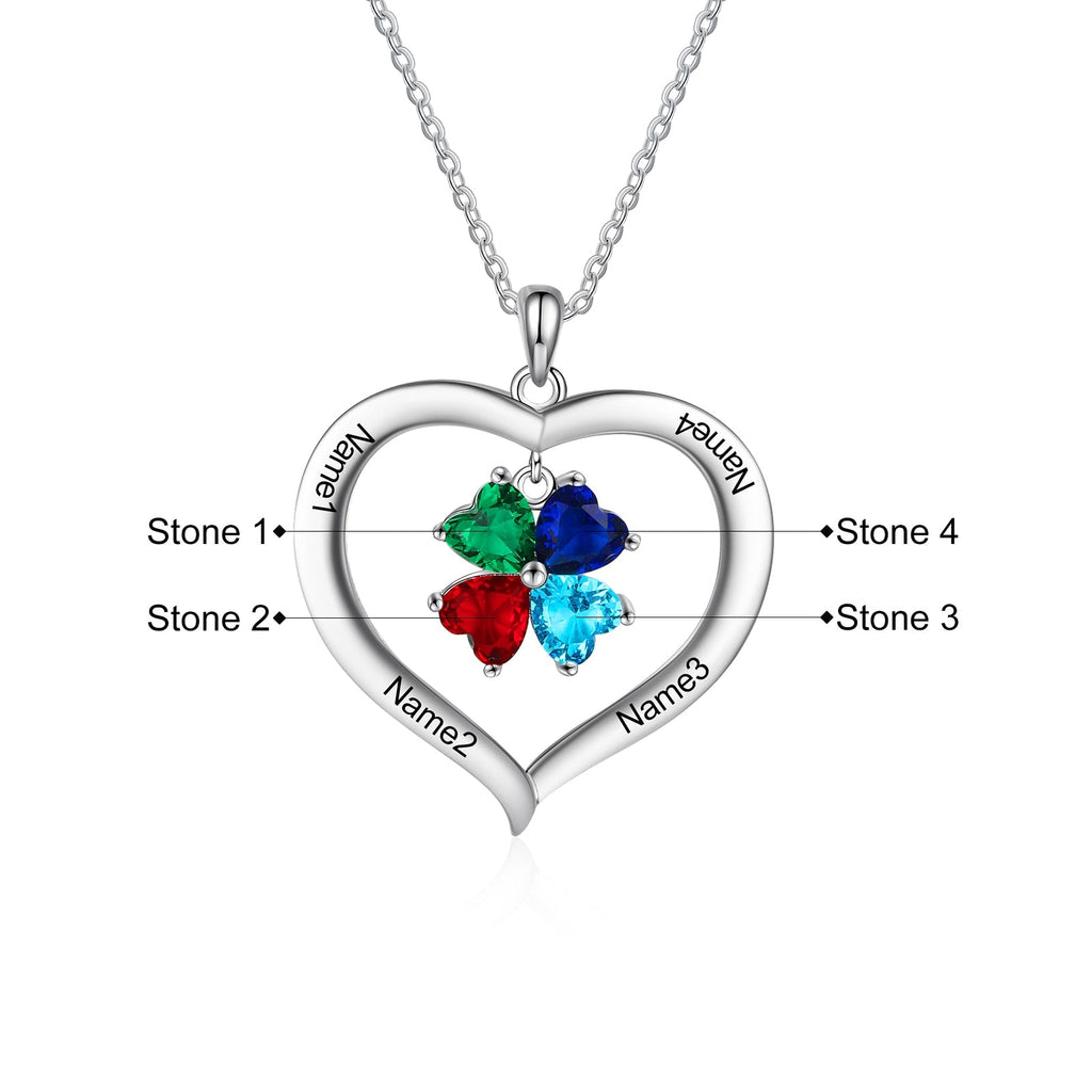 Personalized Heart Name Necklace with 1-8 Engraving Birthstone Pendant - MERGE.DAY.1.FREESTYLE
