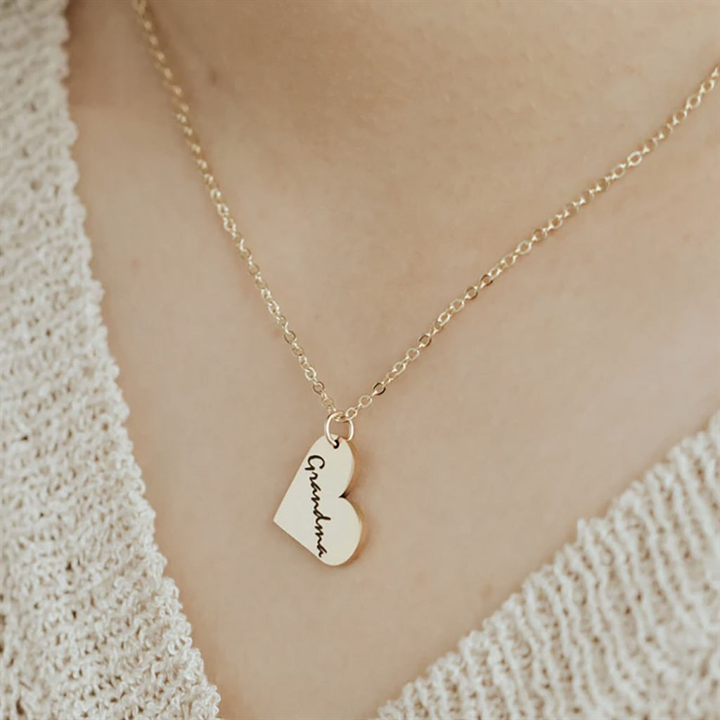 Heart-shaped Necklace Personalized Engraved Name Text Pendant - MERGE.DAY.1.FREESTYLE