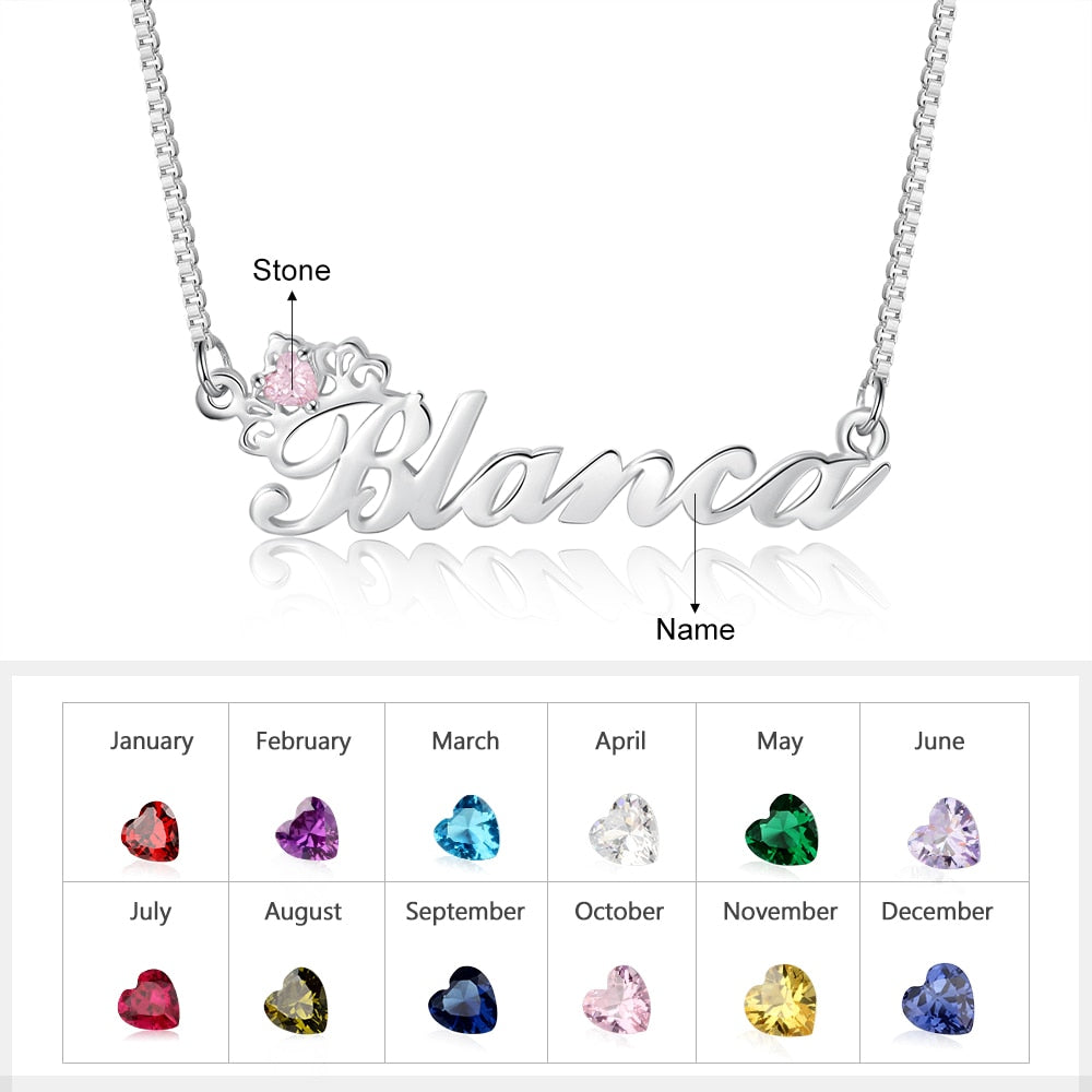 Crown Nameplate with Birthstone Custom Name Letter Necklace - MERGE.DAY.1.FREESTYLE
