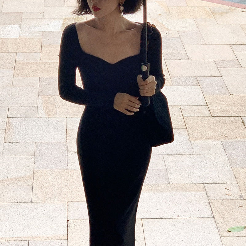 Strapless Ribbed Knitted Bodycon Dress Women Winter Long Sleeve Midi Sweater Dress - MERGE.DAY.1.FREESTYLE